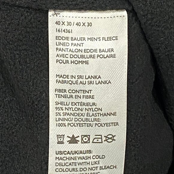 Eddie Bauer Fleece Lined Tech Pants Mens 40 x 30 Black Water Repellent Insulated - Picture 13 of 14